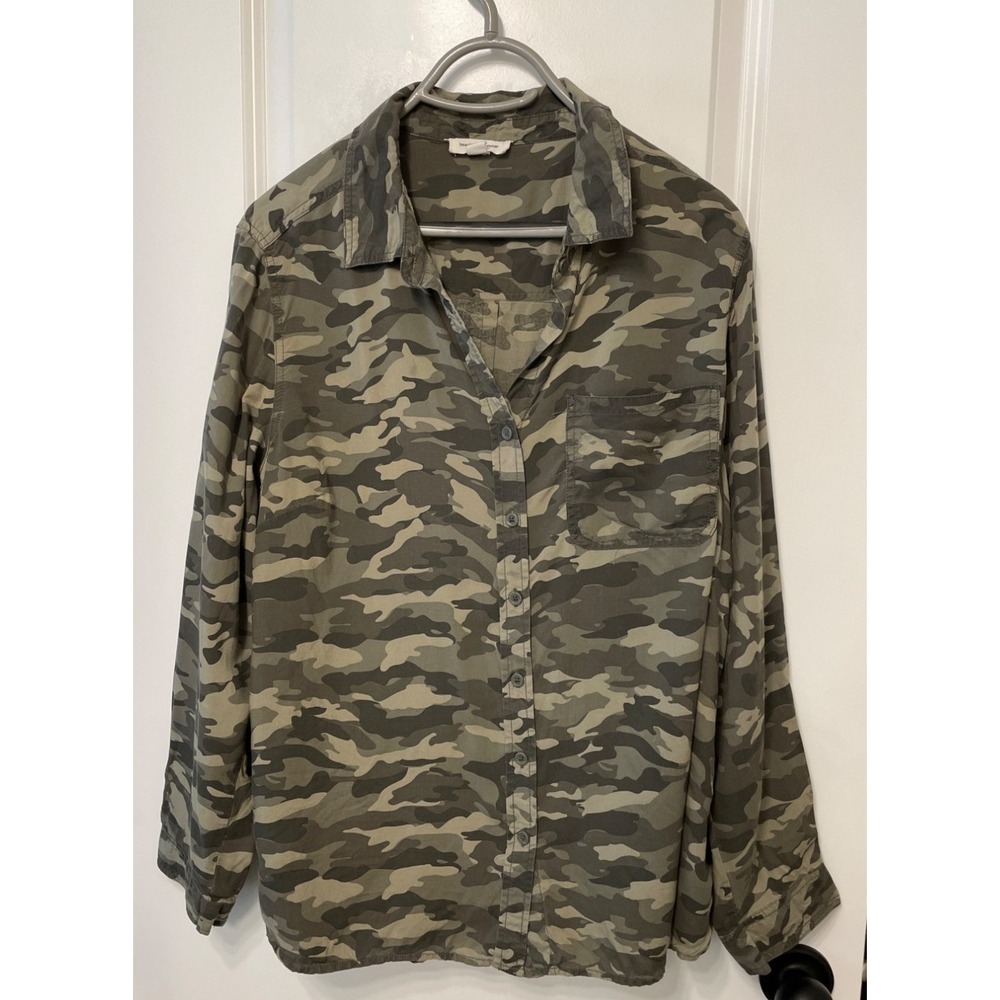 Womens Camo Utility Lightweight Button Down Shirt Camouflage Green 1X